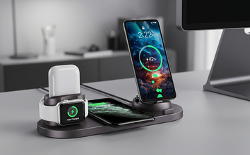 Multi device wireless charging station docking several electronic gadgets EDEN.