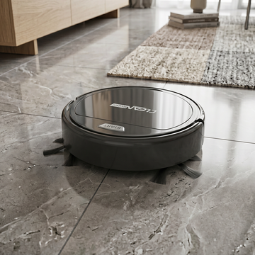 Automatic robot vacuum cleaner operating on modern tiled floor EDEN.