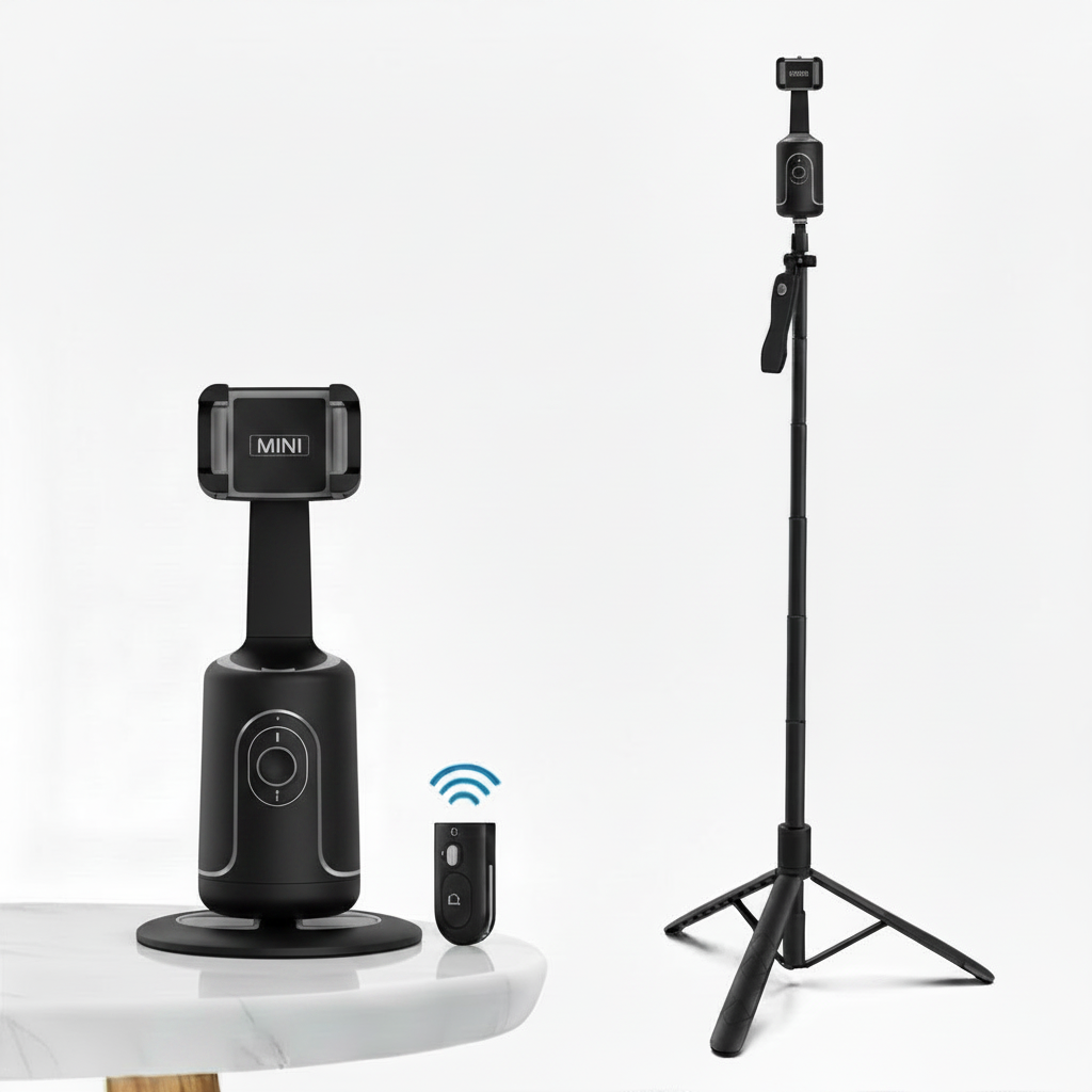 Black AI Gimbal with Black sefie stand and Black remote
